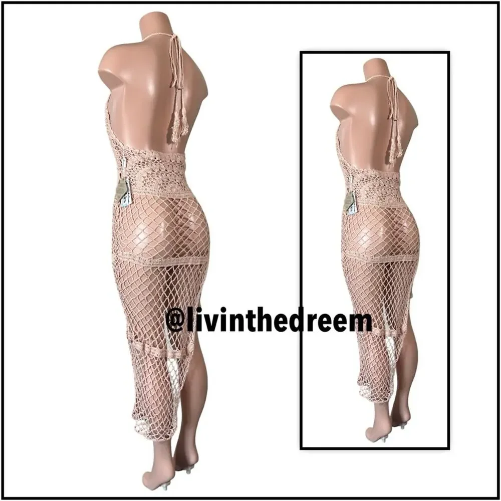 Frankies Mauve Crochet Bikinis Sunrise Cover Up Dress SZ L $250